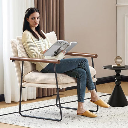 Furnilivng Large Sling Accent Chair, Comfortable Boucle Fabric Arm Chair, Upholstered Cozy Reading Chair for Living Room, Bedroom, Dressing Room, Home Office (Beige, Set of 1)