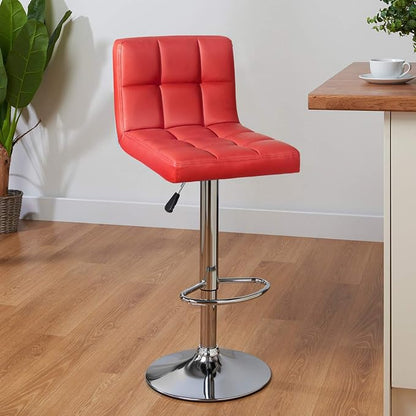Furniwell Bar Stools Modern Pu Leather Swivel Adjustable Barstools Armless Counter Height Swivel Bar Stool Synthetic Leather Height Square Barstool with Set of 2 (Red)