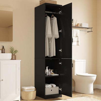 MEISSALIVVE Armoire Wardrobe Closet with 2 Door & Shelves, 74.8" Large Wardrobe Cabinet with Hanging Rod, Freestanding Modern Bedroom Armoire Storage Cabinet, Black