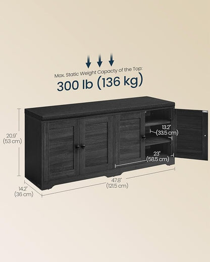 SONGMICS HOME 3-Tier Entryway Bench, Shoe Bench with Padded Seat, for Hallway, Bedroom, 14.2 x 47.8 x 20.9 Inches, Dark Gray