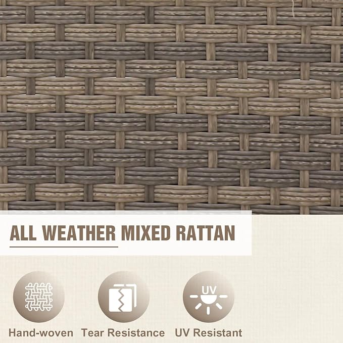 Modern Wicker Patio Sofa, Rattan Outdoor Couch for Small Balcony, 3 Seat Couch Furniture Set for Garden Deck Backyard, Brown/Gray