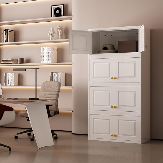 Metal Storage Cabinet with Doors, Small Armoire Wardrobe Closet, White Storage Wall Cabinet, 15" Tall Clothing Cabinets, Steel Overhead Wardrobe for Bedroom, Laundry Room