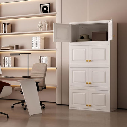 Metal Storage Cabinet with Doors, Small Armoire Wardrobe Closet, White Storage Wall Cabinet, 15" Tall Clothing Cabinets, Steel Overhead Wardrobe for Bedroom, Laundry Room
