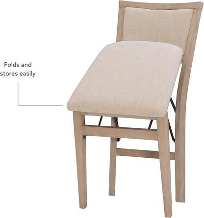 Linon Keira Natural Rustic Wooden Folding Chair with Beige Upholstered Seat and Back Set of 2