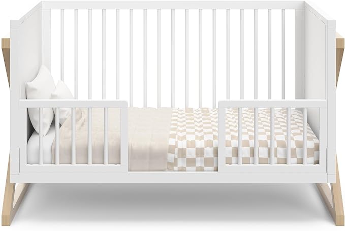 Storkcraft Equinox 3-in-1 Convertible Crib – GREENGUARD Gold Certified, Fits Standard Crib Mattress, Converts to Toddler Bed and Daybed, 4 Adjustable Mattress Heights (White and Driftwood)