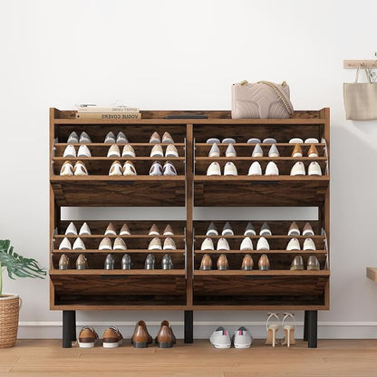 Shoe Cabinet for Entryway, 3 Layers Shoe Cabinet Storage with 4 Flip Drawers, Metal Legs Shoe Storage, Shoe Organizer Cabinet Adjustable Shoe Rack Cabinet
