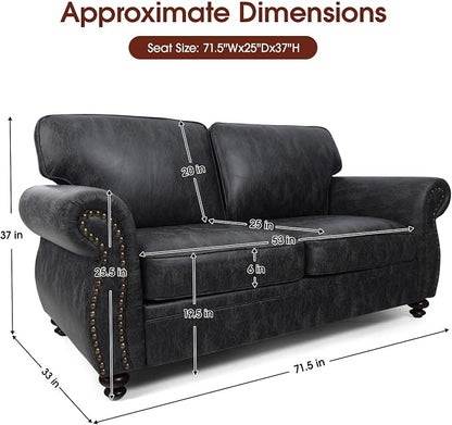 Couchus Mid-Century Vintage Sofa Couches with Rivet Design,loveseat Sofa,Removable Sofa Cover Upholstered Cushions and Solid Wood Frame (Grey, Loveseat)