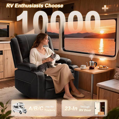 Oversized Manual Recliner Chair, 3X Recliner Home Theater Seating, RV Recliner Single Sofa with Storage, Cup Holder & Side Pocket, Reclining Chair for RV, Home Theater & Living Room (Single, Brown)