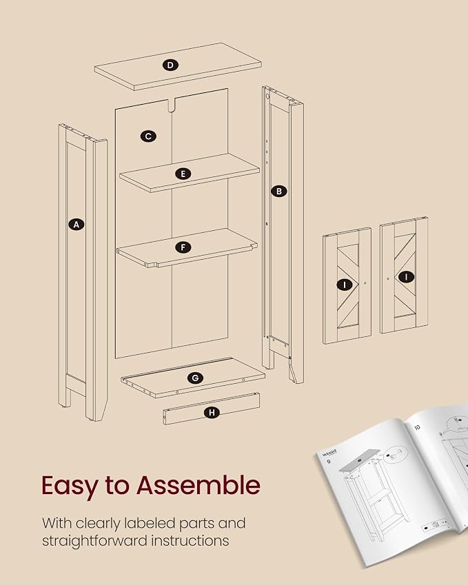 VASAGLE LIRY Collection - Storage Cabinet, Farmhouse Floor Cabinet with Drawers, Freestanding Storage Organizer for Bathroom, Barn Door, Adjustable Shelf, Cloud White and Rustic Brown UBBK313W101S