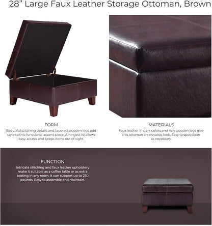 HomePop 28" Faux Leather Square Storage Ottoman - Distressed Brown