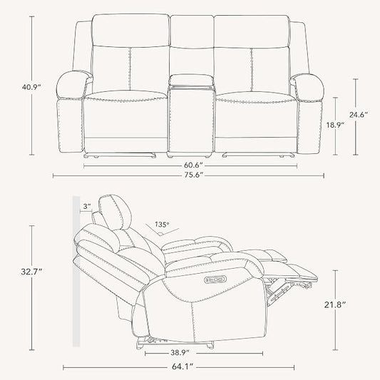 Watson & Whitely Power Reclining Sofa and Loveseat Sets, Genuine Leather Sofa Recliner Couch Set with Power Headrest, Storage Console, USB Ports, Cup Holders, Living Room Furniture Set, Cream