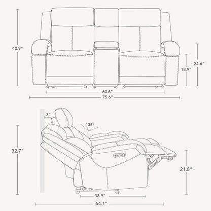 Watson & Whitely Power Reclining Sofa and Loveseat Sets, Genuine Leather Sofa Recliner Couch Set with Power Headrest, Storage Console, USB Ports, Cup Holders, Living Room Furniture Set, Navy Blue