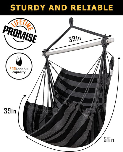 ADVOKAIR Hammock Chair Swing, Heavy-Duty Hanging Rope Swing Seat Supports 500 Lbs, Ideal for Outdoor Patio, Backyard, Porch, Deck & Indoor Bedroom Use