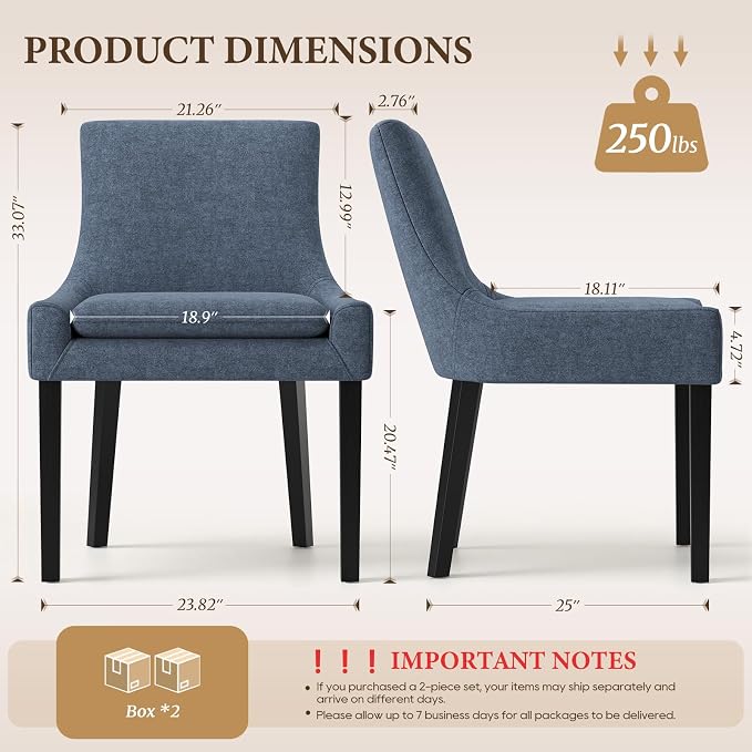 Modern Dining Room Chairs Set of 4 with Mid Back and Wood Legs, Upholstered Kitchen Chairs for Dining Room/Living Room, Blue