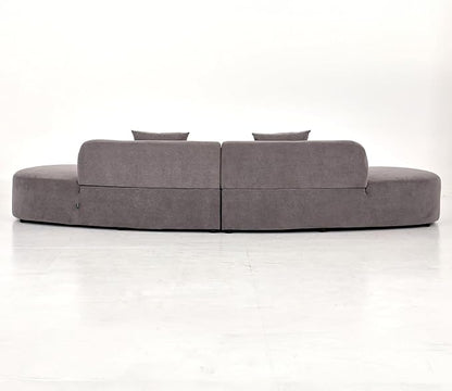 Container Furniture Direct 132" Curved Sofa with Throw Pillows, 6 Seater Luxury Velvet Couch with Half Moon Design and High-Density Foam, Ideal for Modern Living Room, Office & Apartment, Grey