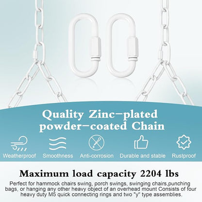 Heavy Duty Porch Swing Hanging Chain Kit (2 Pack) 1500 Lbs Capacity, Up to 7.1ft Length- Rustproof Zinc-Plated, 4 Quick Links & 2 Y-Chain Assemblies, Indoor/Outdoor Hanging Hardware (White)
