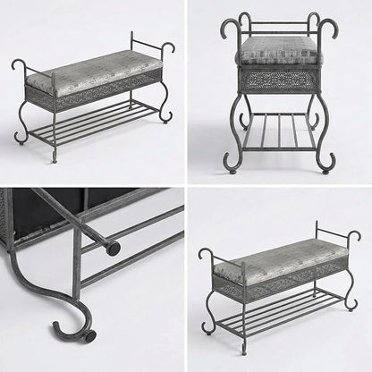 Bluecat 46" Entryway Shoe Bench,Vintage Wrought Iron Shoe Rack Bench with Padded Cushion, Heavy Duty Metal Shoe for Hallway, Foyer, Farmhouse Industrial Decor, Easy Assembly