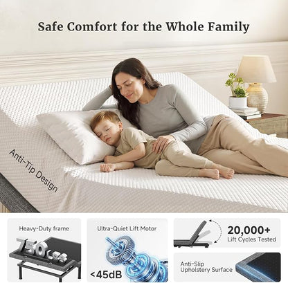 Tami Tami T450 Adjustable Bed Frame Split King Size with Remote & Nightlight - Syncable Electric Beds Bases with Head & Foot Incline, Zero Gravity, 3 height-adjustable legs, Quiet Motor, Easy Assembly