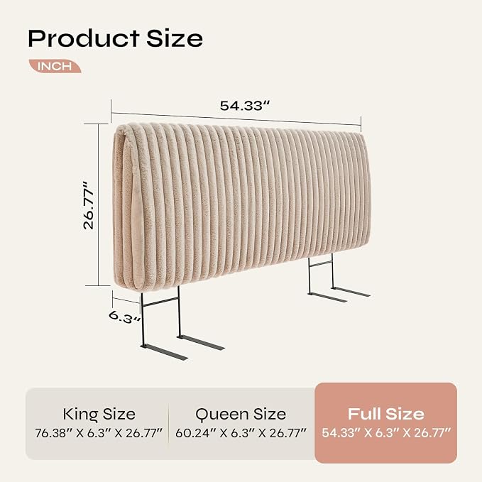 4.7" Upholstered Modern Headboard for Full Size Bed, Height Adjustable and Ergonomic Headboard, Easy Assemble, Sturdy and Durable, Faux Rabbit Fur, Light Camel