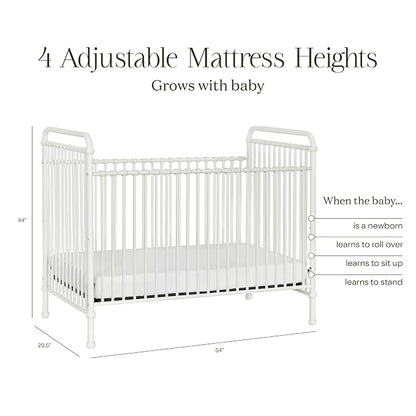 Namesake Abigail 3-in-1 Convertible Metal Crib in Washed White, Greenguard Gold Certified | GREENGUARD Gold Certified, Converts to Toddler Bed & Daybed, 4 Adjustable Mattress Heights, Conversion Kits Sold Separately