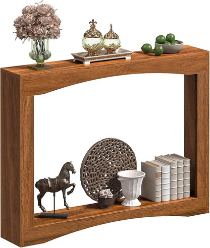 YATINEY Narrow Console Table, 5.9'' Thin Entryway Table, Behind Couch Table for Small Spaces, Small Farmhouse Hallway Table, for Living Room, Hallway, Foyer, Reddish Brown CT19WL