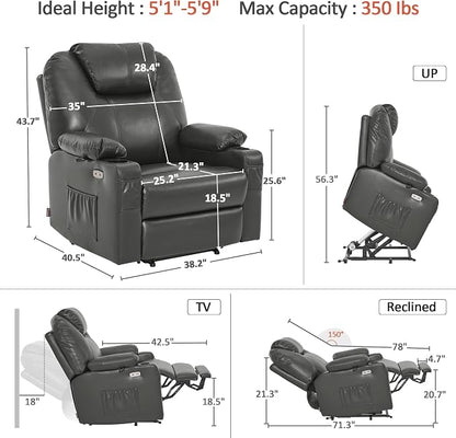 MCombo Extra Wide Power Lift Recliner Chair for Elderly, Lift Chair with Heat and Massage for Big People, USB&Type C Ports, Cup Holders, Faux Leather R7045 (Grey, Medium-Wide)