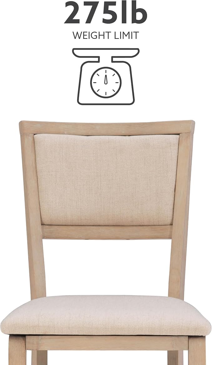 Linon Keira Natural Rustic Wooden Folding Chair with Beige Upholstered Seat and Back Set of 2