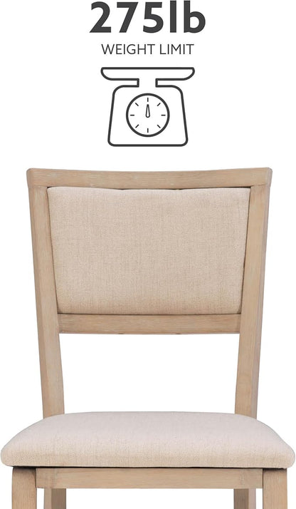 Linon Keira Natural Rustic Wooden Folding Chair with Beige Upholstered Seat and Back Set of 2