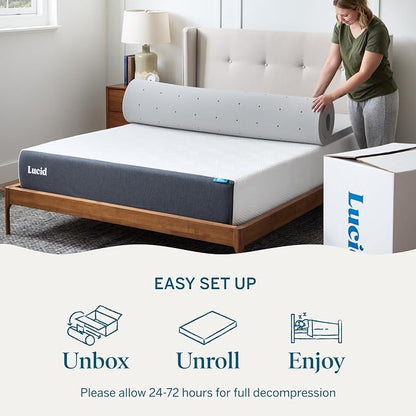 Lucid 3 Inch Bamboo Charcoal Infused Memory Foam Mattress Topper - Twin Size – Moisture and Odor Control - Ventilated - Deep Plush Feel, Pressure-Relief Bed Topper – CertiPur Certified