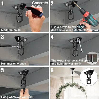 Hammock Hanging Kit, 2 Pack Hanging Chair Hardware 360°Rotating Hammock Hooks Heavy Duty, Hammock Chair Hanging Kit & Swing Ceiling Hook Snap for Hammock Chair Stand,Seat,Yoga,Gym, 1000 lb Capacity