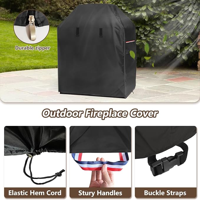 Outdoor Fireplace Cover,Heavy Duty 600D Waterproof Cover for 42inch Tall Patio Wood Burning Fireplaces,42" L x 24" W x 48" H, Black