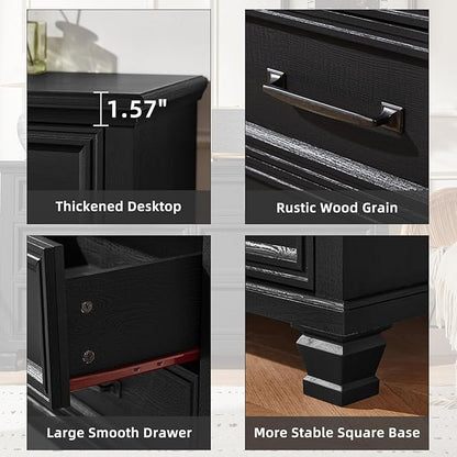 SAVOR LIFE Farmhouse 7 Drawer Dresser for Bedroom, 54” Wood Dresser for Closet, Large Rustic Wooden Dressers, Chest of Drawers for Bedroom, Hallway, Entryway, Black