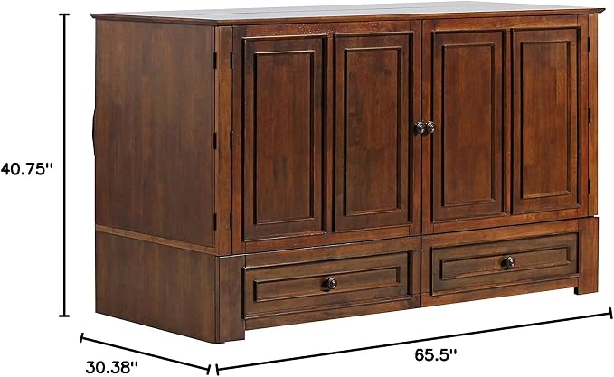 Mega Solutions Emurphybed Paradiseo Murphy Cabinet Chest Bed with Charging Station 8 Inch, Queen (Tobacco)