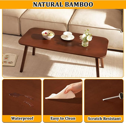 Baveke Folding Coffee Table- Foldable Floor Tables, Mid Century Coffee Table for Living Room, Small Coffee Tables Solid Wood Japanese Low Table for Sitting on Floor, No Assembly, 39.4''-Brown