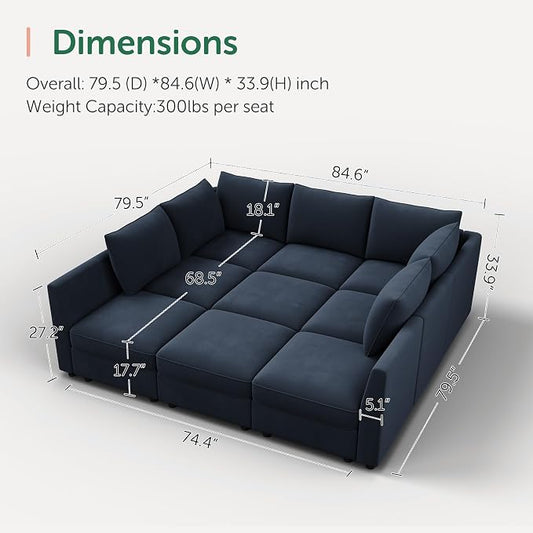 HONBAY Modular Sectional Sleeper Sofa with Storage Modular Convertible Sectional Couch Bed Modular Sectional Couches for Living Room,Dark Blue