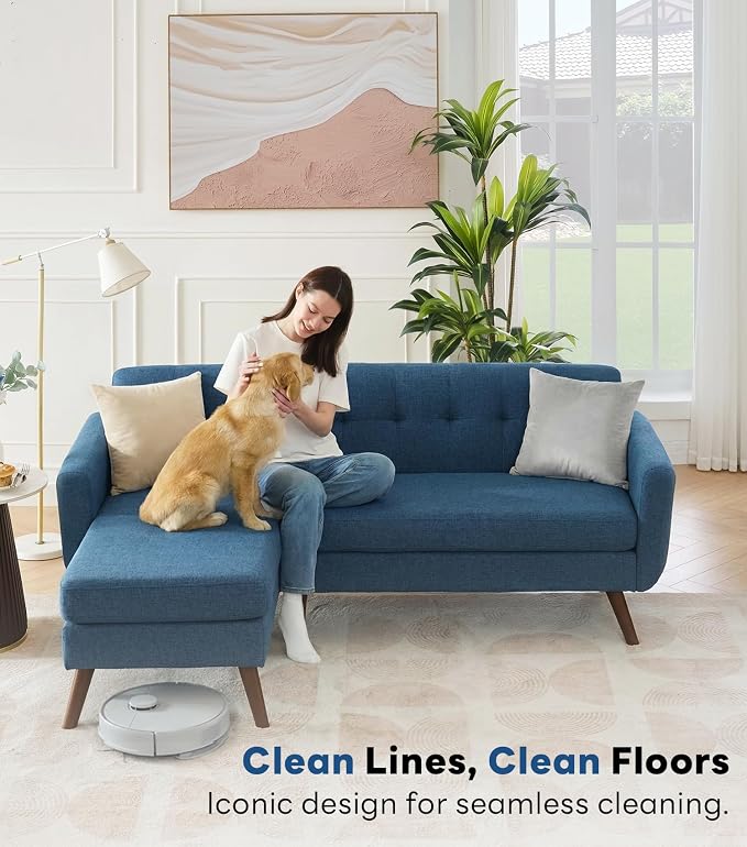Kingfun L Shaped Couch, 80" W Mid-Century Modern Sofa, Sectional Couches, 3 Seater Sofas with Wide Chaise Lounge, Button Tufted Upholstered Sectional Sofa for Living Room, Bedroom, Blue