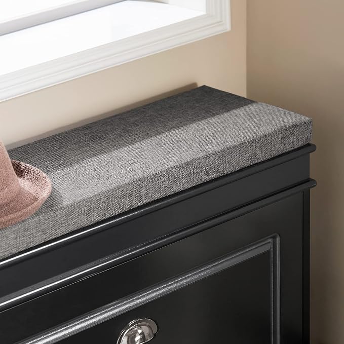 SoBuy Small Shoe Storage Bench, Black Narrow Shoe Cabinet for Entryway, Shoe Rack with Cushion&2 Tiers Flip-Drawer, Closet Hallway Mudroom FSR82-L-SCH