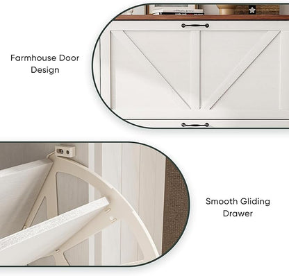 Smart FENDEE Shoe Cabinet, Shoe Storage Cabinet for Entryway with 2 Flip Drawers, Narrow Farmhouse Shoe Organizer Cabinet, Slim Shoe Rack Cabinet, White