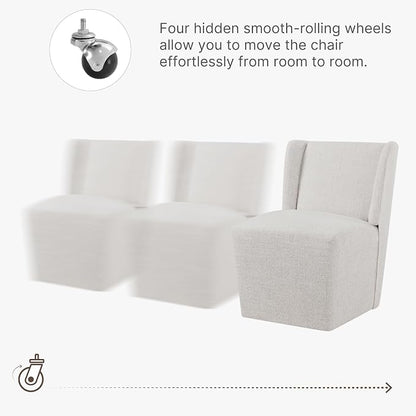 KISLOT Upholstered Dining Chairs Set of 2 with Casters, Wingback Modern Side Armless Deskchair with Rollers for Diningroom Bedroom Livingroom Reading Room, Linen Fabric