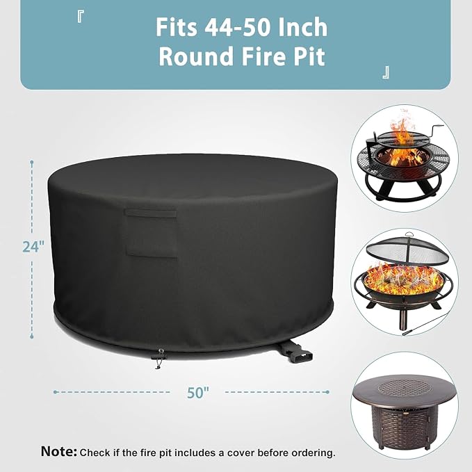 SHINESTAR 50'' Round Fire Pit Cover, Fits Wood Burning Firepit, Fire Pit Grill, or Fire Pit Ring DIY Process, Waterproof & Windproof, 50 Dia x 24 H