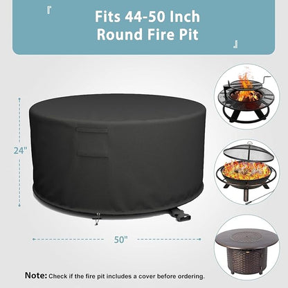 SHINESTAR 50'' Round Fire Pit Cover, Fits Wood Burning Firepit, Fire Pit Grill, or Fire Pit Ring DIY Process, Waterproof & Windproof, 50 Dia x 24 H