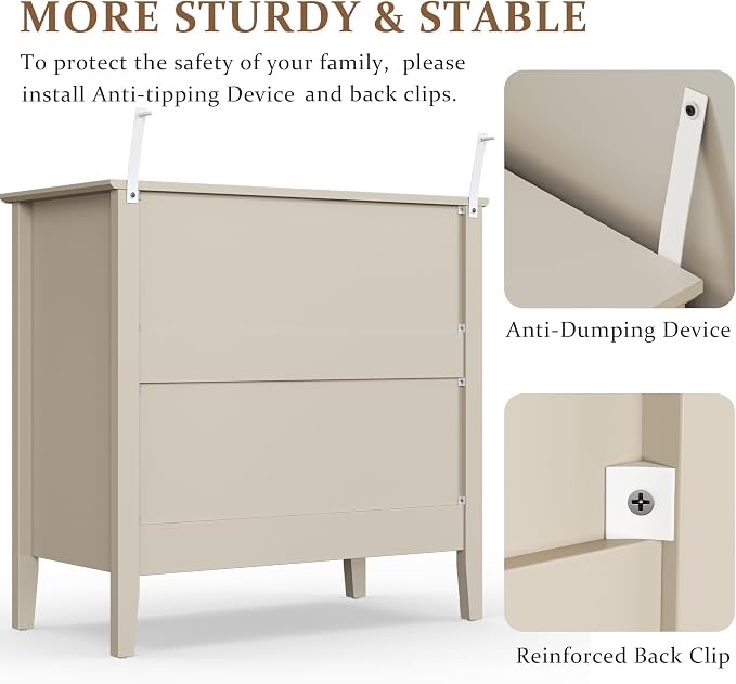RoyalCraft 32" Large Nightstand, Fluted Painted Bedside Table with 3 Spacious Drawers, Modern Tall End Table for Bedroom, Beige