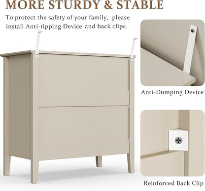 RoyalCraft 32" Large Nightstand, Fluted Painted Bedside Table with 3 Spacious Drawers, Modern Tall End Table for Bedroom, Beige