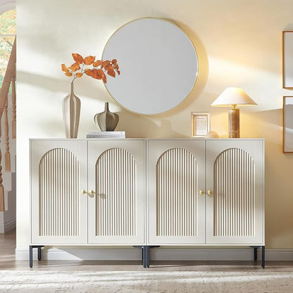 IFGET Modern Buffet Cabinet with Storage, 61.75" W Fluted Arched Sideboard Cabinet w/Adjustable Shelves, Wooden Modular Coffee Bar for Dining Room, Kitchen, Living Room, Entryway, Cream