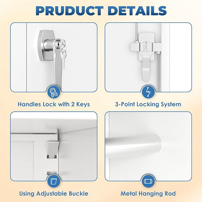 INTERGREAT 72”Tall Metal Wardrobe Cabinets with Lock,Clothing Storage Cabinets with Hanging Rod and 4 Adjustable Shelves，Closet for Home Living/Laundry Room/Department (White)