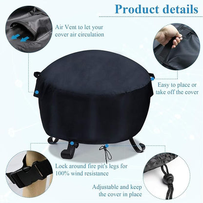 24 - 26 Inch Fire Pit Cover,Outdoor Round Small Fire Bowl Cover, Waterproof Bonfire Fire Stove Cover - 26"Dia x 12"H