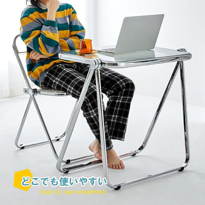 KAIHAOWIN Folding TV Tray Table Acrylic Foldable Table No Assembly Required Tiny Desk for Home Office Side Table Small Computer Desk for Small Spaces (Tawny)