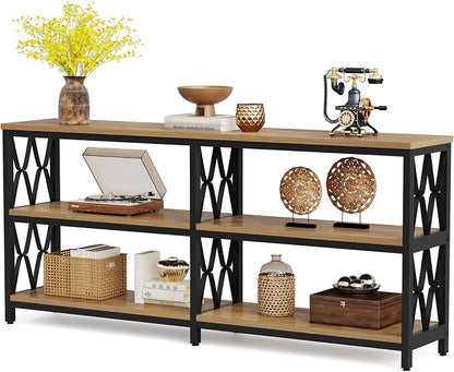 LITTLE TREE Console Table with Storage Shelves, 70.9" Industrial 3-Tier Sofa Table for Living Room, Long Foyer Table Entryway Table for Hallway, Front Door, Entrance, Natural Light Oak & Black
