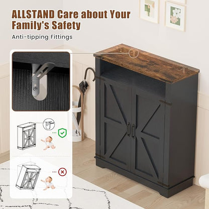 ALLSTAND 6-Tier Shoe Cabinet with Doors, Entryway Shoe Rack Shoe Storage Cabinet with Adjustable Shelves & Anti-tip Fitting, Farmhouse Shoe Cabinet Storage for Entryway, Living Room, Closet, Black