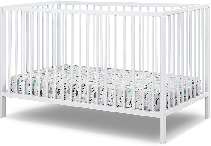 Sorelle Furniture Happy 3-in-1 Convertible Crib, Baby Crib to Toddler Bed, Sustainable Beech Wood, Non-Toxic Finish, Simplistic Nursery Furniture - White